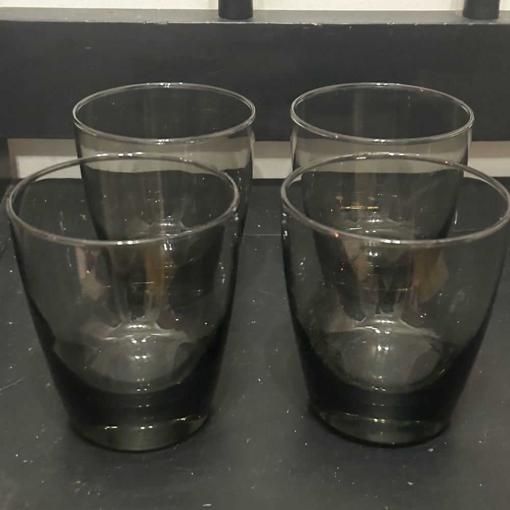 Set of (4) Libbey Smoke Grey Low Ball Glasses 12oz